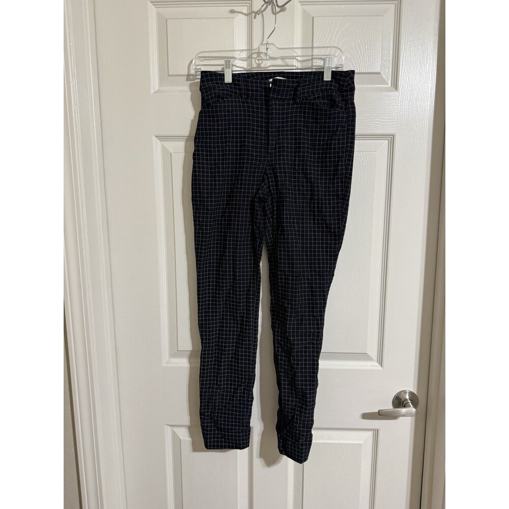 Nine West Women's Slim Fit Ankle Pants Black/White Check Button Closure